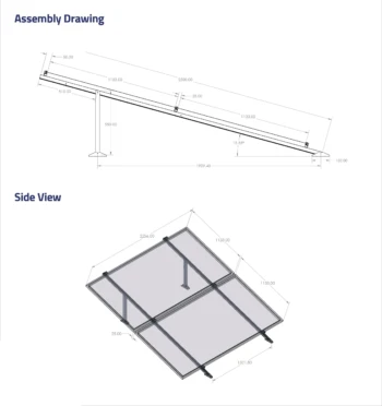 BHS Aluminium Smith L2 Solar Structure with clamps For two Solar Panel