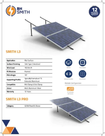 BHS Aluminium Smith L3 Solar Structure with clamps For three Solar Panel