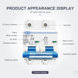 Tomzn 2P DC MCB Circuit Breaker for Battery Protection (125A/100A)
