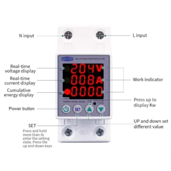 Tomzn 3in1 voltage protector over and under protection device with kwh